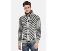 Strickpullover CIPO & BAXX "Pullover", Herren, Gr. L, grau, 100% Polyacryl, gestreift, Basic, regular fit, Strickbündchen, Pullover Strickpullover, mit Verschlussschnalle, CP213 (18495933-L) grau
