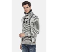 Strickpullover CIPO & BAXX "Pullover", Herren, Gr. M, schwarz-weiß (ecru, schwarz), 100% Polyacryl, gestreift, Basic, regular fit, Rippstrickbündchen, Pullover Strickpullover, mit Schnallenkragen, CP2