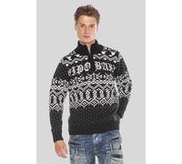 Strickpullover CIPO & BAXX "Pullover", Herren, Gr. XL, blau (dunkelblau), Feinstrick, 100% Polyacryl, gestreift, regular fit, Rundhals, Pullover Strickpullover, mit winterlichem Motiv (52248105-XL) du