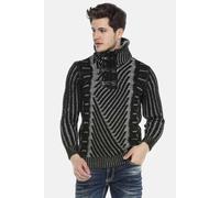 Cipo & Baxx Herren Pullover - Stylischer Strickpullover im modernen Design mit hohem Perfekt für Freizeit, Alltag & Coole Streetwear Outfits - CP212 Schwarz Grau XL