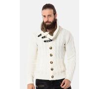 Strickpullover CIPO & BAXX "Pullover", Herren, Gr. XXL, beige (ecru), 50% Baumwolle, 50% Polyacryl, unifarben, regular fit, Rundhals, Pullover Strickpullover, mit trendigem Schalkragen, CP265 (5773283