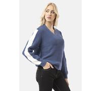 Strickpullover CIPO & BAXX "WP260", Damen, Gr. L, indigo, 50% Baumwolle, 50% Polyacryl, gestreift, regular fit, V-Ausschnitt, Rippstrickbündchen, Pullover Strickpullover, mit Streifendetails an den Är