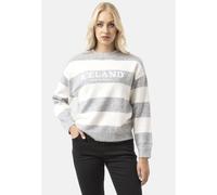 Strickpullover CIPO & BAXX "WP263", Damen, Gr. M, grau (grau, ecru), 50% Baumwolle, 50% Polyacryl, gestreift, regular fit, Rundhals, Rippbündchen, Pullover Strickpullover, Streifenmuster mit Frontprin
