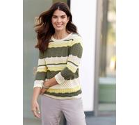 Strickpullover CLASSIC BASICS "3/4-Arm-Pullover", Damen, Gr. 40, bunt (khaki, zitrone, gemustert), 100% Polyacryl, gemustert, mehrfarbig, Pullover Strickpullover (23048823-40) khaki, zitrone, gemuster