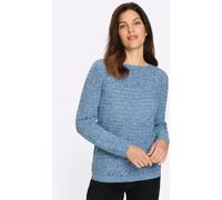 Strickpullover CLASSIC BASICS "Ajour-Pullover", Damen, Gr. 42, blau (aqua, ecru, meliert), 100% Polyacryl, meliert, Pullover Strickpullover (20741323-42) aqua, ecru, meliert