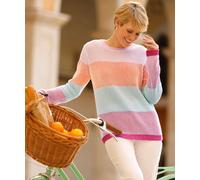 Strickpullover CLASSIC BASICS "Langarm-Pullover", Damen, Gr. 48, bunt (fuchsia, aquamarin, gemustert), 60% Baumwolle, 40% Polyacryl, gemustert, gestreift, mehrfarbig, Pullover Strickpullover (27607028
