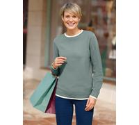 Strickpullover CLASSIC BASICS "Langarm-Pullover", Damen, Gr. 48, jade, ecru, 100% Baumwolle, unifarben, Pullover Strickpullover (84005940-48) jade, ecru