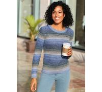Strickpullover CLASSIC BASICS "Langarm-Pullover", Damen, Gr. 54, blau (royalblau, sesam, gemustert), 100% Polyacryl, bedruckt, gemustert, gestreift, mehrfarbig, Pullover Strickpullover (90634862-54) r