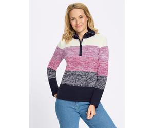 Strickpullover CLASSIC BASICS "Troyer-Pullover", Damen, Gr. 42, rosa (magenta, marine, gemustert), 100% Polyacryl, gemustert, gestreift, mehrfarbig, meliert, Pullover Strickpullover (77903933-42) mage
