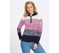 Strickpullover CLASSIC BASICS "Troyer-Pullover", Damen, Gr. 44, rosa (magenta, marine, gemustert), 100% Polyacryl, gemustert, gestreift, mehrfarbig, meliert, Pullover Strickpullover (77903933-44) mage
