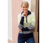 Strickpullover CLASSIC BASICS "Troyer-Pullover", Damen, Gr. 46, bunt (schilf, marine, gemustert), 100% Polyacryl, gemustert, gestreift, mehrfarbig, meliert, Pullover Strickpullover (60522013-46) schil