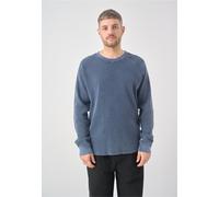 Strickpullover CLEPTOMANICX "Boxy Crewneck Thermal", Herren, Gr. S, blau (dunkelblau), 100% Baumwolle, unifarben, normal, Rundhals, Pullover Strickpullover, im lockeren Schnitt (74509344-S) dunkelblau