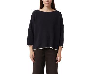 Strickpullover COMMA, Damen, Gr. 36, schwarz (navy), Strick, Obermaterial: 100% Baumwolle, kontrastfarbene Details, unifarben, regular fit normal, U-Boot-Ausschnitt, kontrastfarben, Pullover Strickpul