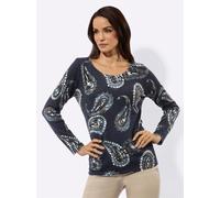 Strickpullover CREATION L "Druck-Pullover", Damen, Gr. 40, blau (marine, bedruckt), 50% Viskose, 28% Polyester, 22% Polyamid, Paisley, bedruckt, gemustert, mehrfarbig, Pullover Strickpullover (3495416