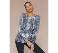 Strickpullover CREATION L "Druck-Pullover", Damen, Gr. 50, blau (marine, ecru, bedruckt), 50% Baumwolle, 50% Modal, gemustert, Pullover Strickpullover (12958763-50) marine, ecru, bedruckt