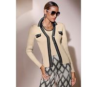 Strickpullover CREATION L "Pima-Baumwoll-Twinset", Damen, Gr. 36, beige (sand, schwarz), 100% Baumwolle, gemustert, unifarben, Pullover Strickpullover (12214633-36) sand, schwarz