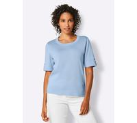 Strickpullover CREATION L PREMIUM "Baumwoll-Pullover", Damen, Gr. 36, blau (eisblau), 96% Baumwolle, 3% Polyamid, 1% Polyester, unifarben, Pullover Strickpullover (63657355-36) eisblau