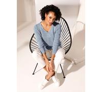 Strickpullover CREATION L PREMIUM "Leinen-Baumwoll-Pullover", Damen, Gr. 48, bunt (jeansblau, mint, meliert), 55% Leinen, 45% Baumwolle, gemustert, mehrfarbig, meliert, Pullover Strickpullover (273979