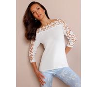 Strickpullover CREATION L PREMIUM "Lyocell-Viskose-Pullover", Damen, Gr. 36, beige (ecru), 42% Viskose, 30% Lyocell, 28% Polyester, Spitze:100% Polyester, unifarben, Pullover Strickpullover (99233654-