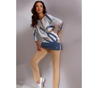 Strickpullover CREATION L PREMIUM "Modal-Baumwoll-Pullover", Damen, Gr. 44, blau (ecru, jeansblau, gemustert), 50% Baumwolle, 50% Modal, bedruckt, gemustert, mehrfarbig, Pullover Strickpullover (16872