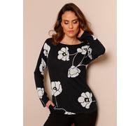 Strickpullover CREATION L PREMIUM "Seiden-Kaschmir-Pullover", Damen, Gr. 42, schwarz (schwarz, ecru, bedruckt), 85% Seide, 15% Kaschmir, bedruckt, geblümt, gemustert, mehrfarbig, Pullover Strickpullov