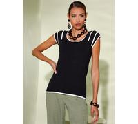 Strickpullover CREATION L "Pullover", Damen, Gr. 36, schwarz-weiß (schwarz, ecru), 50% Viskose, 28% Polyester, 22% Polyamid, gemustert, Pullover Strickpullover (56245806-36) schwarz, ecru