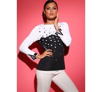 Strickpullover CREATION L "Pullover", Damen, Gr. 36, schwarz-weiß (schwarz, weiß), 55% Baumwolle, 45% Viskose, gemustert, mehrfarbig, Pullover Strickpullover (78670613-36) schwarz, weiß