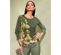 Strickpullover CREATION L "Pullover", Damen, Gr. 40, grün (khaki, schilf, bedruckt), 60% Viskose, 40% Baumwolle, bedruckt, geblümt, gemustert, mehrfarbig, Pullover Strickpullover (77503764-40) khaki,