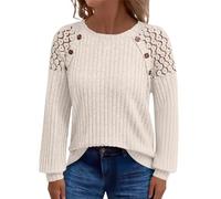 Strickpullover Damen Herbst Winter Merinowolle Winterpullover Langarm Sweatshirt Elegant Pulli Kaschmir Gestrickter Rundhal Strickpulli Einfarbig Strickpullover Warm Wollpullover Loose Fit Pullover