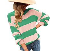 Strickpullover Damen Oversize Pullover Damen Strick Knit Sweater Süße Overzised Pullover Frauen Strickpulli Pulli Rippstrick Gestrickter Gestreifter Kuschel Basic Knitted Pullover Damen Grün Rosa XL