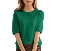 Strickpullover Damen Oversize Wolle, Oberteile Damen Elegant Kurzarm | Kurzarm FeinStrick Sweatshirt Casual Bequeme Strickpulli Rundhals Langarmshirt Einfarbig Weich Fleecepullover