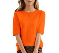 Strickpullover Damen Oversize Wolle, Oberteile Damen Elegant Kurzarm, Pullover Kurzarm Feinstrick Sweatshirt Casual Bequeme Strickpulli Rundhals Langarmshirt Einfarbig Weich Fleecepullover