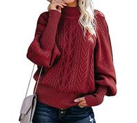Strickpullover Damen Oversize Zopfmuster Pullover Damen Pulli Sweater Overzised Zopfstrick Pullover Frauen Strickpulli Gestrickter Jacquard Pullover Grober Strickpullover Damen Herbst Winter Rot XL