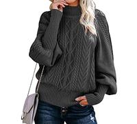 Strickpullover Damen Oversize Zopfmuster Pullover Damen Pulli Sweater Overzised Zopfstrick Pullover Frauen Strickpulli Gestrickter Jacquard Pullover Grober Strickpullover Damen Herbst Winter Grau XL