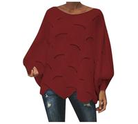 Strickpullover Damen Pullover Lose Gestrickte Langarm Winterpullover Gestrickt Lässige Sweater Langarmshirt Gestreift Bequem Warm Casual, Rot, 5XL