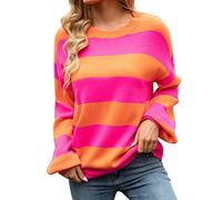 Strickpullover Damen Sommer - Damen Casual Langarm Farbblock Streifen Strickpullover Leichter Pullover Top Damen Pulli Sportlich