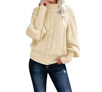 Strickpullover Damen, Strickpullover Damen Grobmaschig Oversized Strickpullover Langarm Basic Baumwoll Rolli Sweater Damen Warme Elegant Pullover Damen Kaschmir Damen Norweger Rollkragenpullover