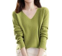 Strickpullover Damen V-Ausschnitt | Pullover Kurzarm Damen Feinstrick Winter Sweater Langarm Grobstrick Sweatshirt Elegant Einfarbig Winterpullover Locker Longshirt Longpullover Grobstrickpullover