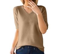 Strickpullover Damen Winter Kurz | Feinstrickpullover Damen Kurzarm | Pulloverkleid Elegant Pullover V Ausschnitt Oberteile Einfarbig Weich Strickpulli Locker Langarmshirt Casual Strickmantel