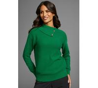 Strickpullover DELMAO, Damen, Gr. 44/46, grün, Strick, Obermaterial: 50% Baumwolle, 50% Polyacryl, clean, unifarben, figurumspielend hüftlang, Rippbündchen, Pullover Strickpullover, mit feinem Strickm