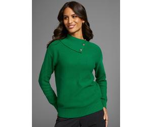 Strickpullover DELMAO, Damen, Gr. 44/46, grün, Strick, Obermaterial: 50% Baumwolle, 50% Polyacryl, clean, unifarben, figurumspielend hüftlang, Rippbündchen, Pullover Strickpullover, mit feinem Strickm