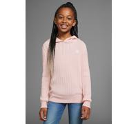 Strickpullover DELMAO "Zopf-Strickpullover aus Feinstrick mit Kapuze", Mädchen, Gr. 128/134, rosa, Strick, Obermaterial: 50% Baumwolle, 50% Polyacryl, Zopfmuster, Basic hüftbedeckend, Pullover Strickp