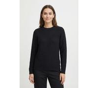 Strickpullover FREEQUENT "FQDODO", Damen, Gr. XXL, schwarz, Strick, Obermaterial: 100% Baumwolle, unifarben, bequem hüftbedeckend, Rundhals, Bündchen, Pullover Strickpullover, mit feinster Lochsticker