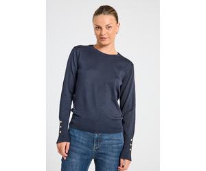 Strickpullover FREEQUENT "FQKATIE-PULLOVER", Damen, Gr. XXL, blau (salute), Strick, Obermaterial: 82% Viskose, 16% Polyamid, 2% Elasthan, unifarben, bequem hüftbedeckend, Rundhals, Bündchen, Pullover