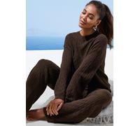 Strickpullover FRENCH CONNECTION, Damen, Gr. 40/42, braun, Strick, Obermaterial: 33% Nylon, 32% Polyacryl, 30% Baumwolle, 5% Elasthan, Zopfmuster, bequem hüftlang, Rundhals, Rippstrickbündchen, Pullov