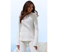 Strickpullover FRENCH CONNECTION, Damen, Gr. 40/42, creme, Strick, Obermaterial: 33% Nylon, 32% Polyacryl, 30% Baumwolle, 5% Elasthan, Zopfmuster, bequem hüftlang, Rundhals, Rippstrickbündchen, Pullov