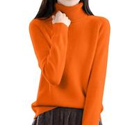 Strickpullover für Damen, einfarbig, lässig, hoher Kragen, Winterpullover, schmale Passform, lange Ärmel, Herbstpullover, weich, bequem, warm, Rollkragen-Top, modische Strickwaren, Orange, L