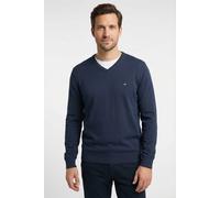 Strickpullover FYNCH-HATTON "FYNCH-HATTON Pullover mit V-Kragen", Herren, Gr. M (50), blau (night), Strick, Obermaterial: 100% Baumwolle, unifarben, bequem hüftbedeckend, V-Ausschnitt, Flachstrickbünd