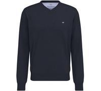 Strickpullover FYNCH-HATTON "FYNCH-HATTON Pullover mit V-Kragen", Herren, Gr. XXL (58), blau (navy, meliert), Strick, Obermaterial: 100% Baumwolle, unifarben, bequem hüftbedeckend, V-Ausschnitt, Flach