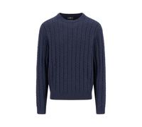 Strickpullover FYNCH-HATTON, Herren, Gr. L, navy, Strick, Obermaterial: 65% Baumwolle, 35% Wolle, unifarben, normal hüftbedeckend, Rundhals, Strickbündchen, Pullover, mit Zopfmuster und Wolle (3615243